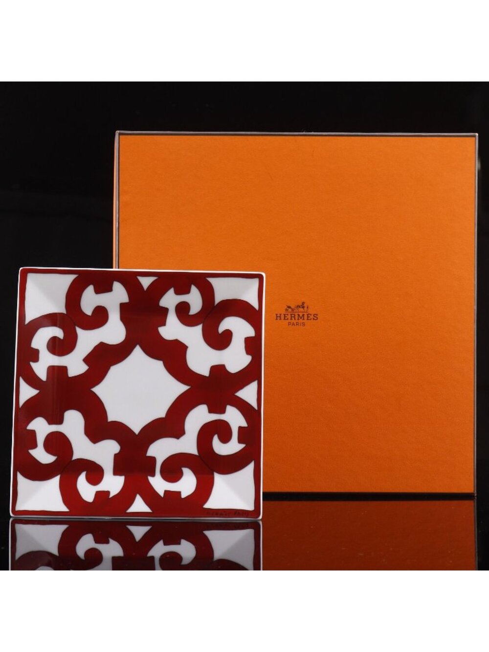 Hermes Square Plate Guadalquivir Ceramic White Red Tableware